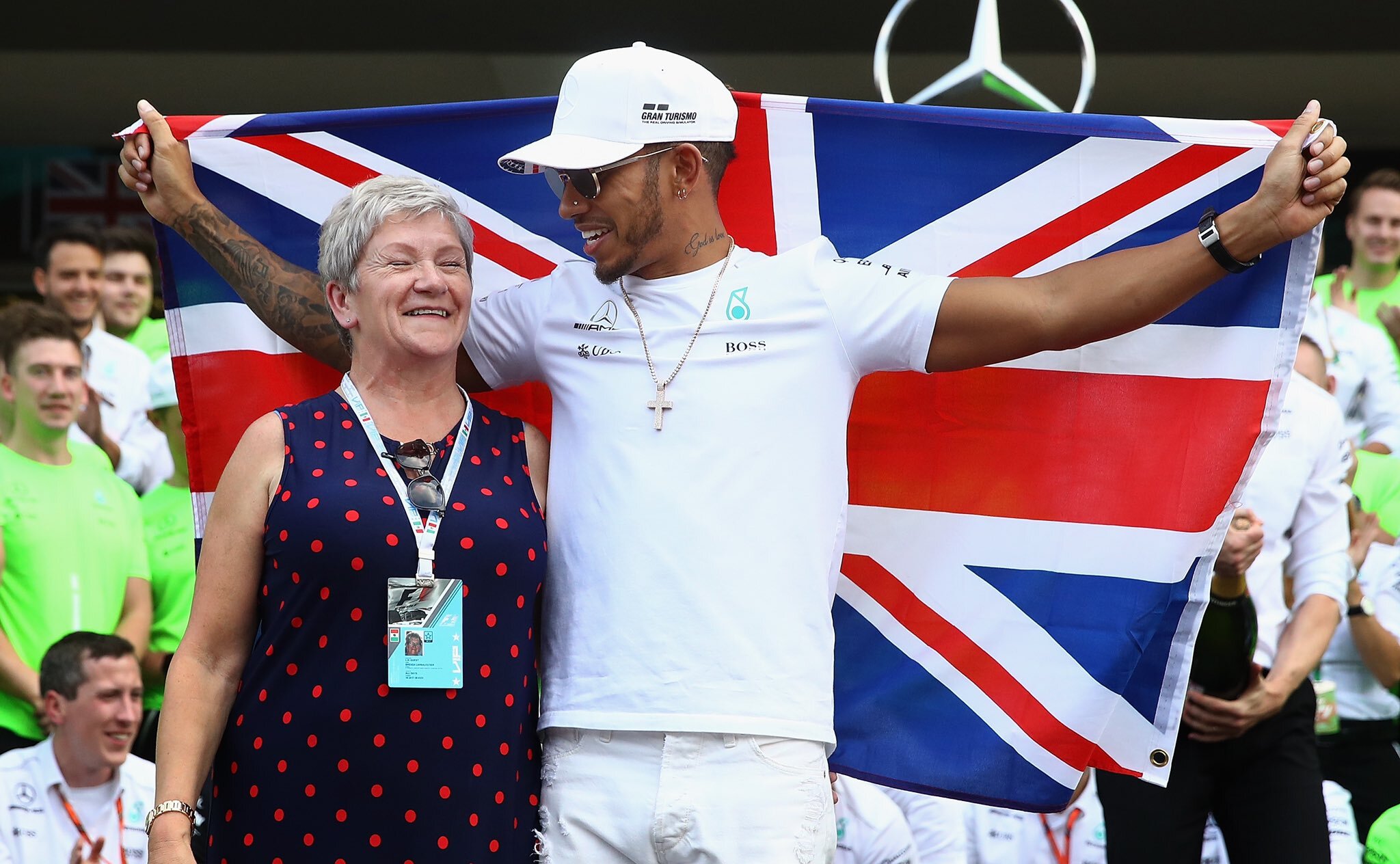 Lewis Hamilton with his mom