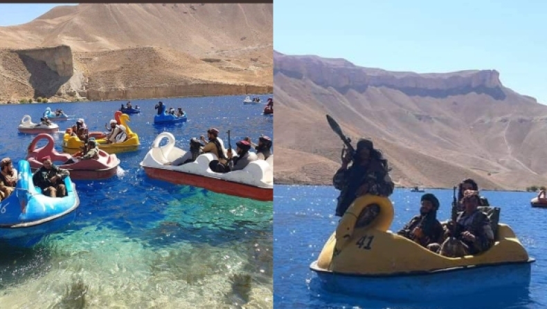 Πάνοπλοι Ταλιμπάν κάνουν ποδήλατο σε λίμνη μέσα σε χρωματιστές βαρκούλες σε σχήμα κύκνων (pics)