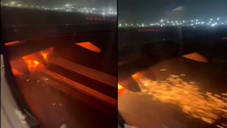 H τρομακτική στιγμή που κινητήρας αεροπλάνου παίρνει φωτιά κατά τη διάρκεια της απογείωσης (vid) 