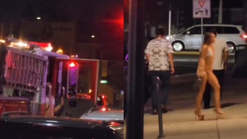 Γυναίκα με μπικίνι και ψηλοτάκουνα βγήκε από πυροσβεστικό όχημα και μπήκε μέσα σε strip club της Καλιφόρνια (vid)