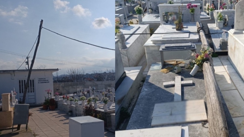 Παρατημένος μέσα σε νεκροταφείο της Κρήτης στύλος της ΔΕΗ που έπεσε: Ανάστατοι οι συγγενείς των νεκρών 