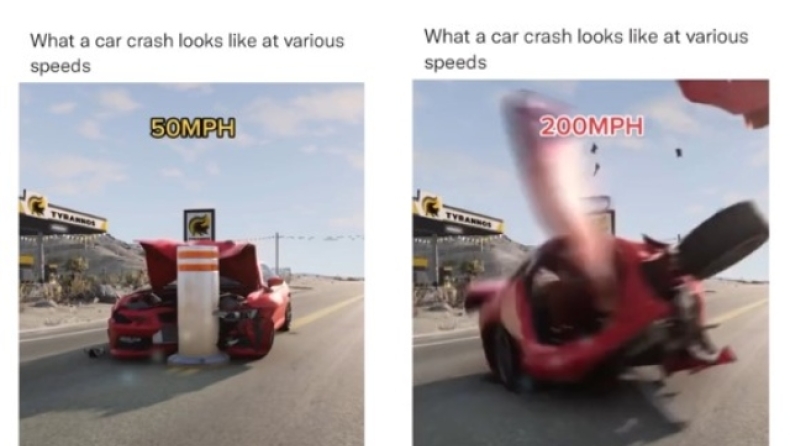 Τρομακτικό βίντεο απεικονίζει πώς μοιάζουν τα τροχαία δυστυχήματα σε διαφορετικές ταχύτητες (vid)