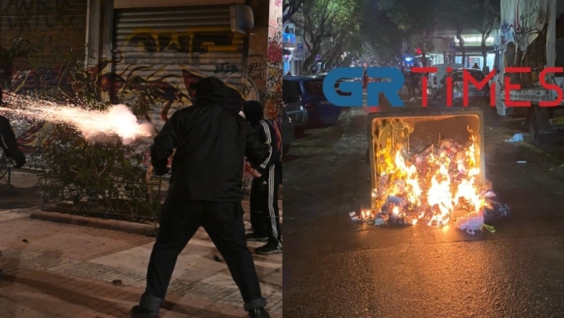 Επέτειος Γρηγορόπουλου: Επεισόδια μετά τις πορείες σε Αθήνα και Θεσσαλονίκη, έκαψαν κάδους και έσπασαν βιτρίνες (vid)
