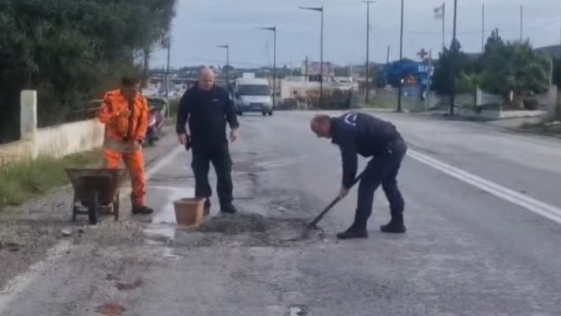 Το μπελά τους βρήκαν δύο αστυνομικοί στην Κω: «Μπάλωσαν» λακκούβα σε δρόμο και θα περάσουν ΕΔΕ 