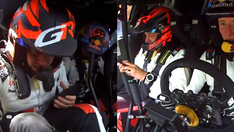 WRC: Συνοδηγός έχασε τις σημειώσεις και τις διάβαζε από το κινητό του (vid)
