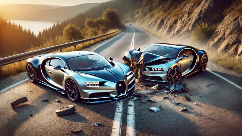 Bugatti: Η σύγκρουση δύο Chiron δειχνει πώς 6 εκατ. ευρώ μετατρέπονται σε λαμαρίνες (vid)